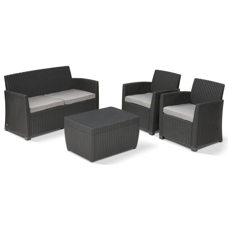 Keter Conjunto Lounge MIA Grafito Sofá + 2 Sillones + Contenedor Keter Conjunto Lounge MIA Grafito Sofá + 2 Sillones + Contenedor