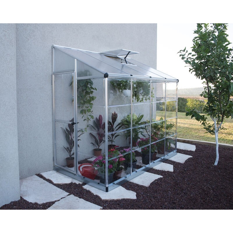 Canopia Invernadero de jardín adosado de policarbonato plateado 244X124X225 cm híbrido