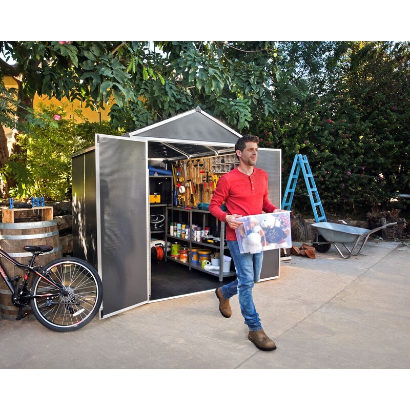 Canopia Caseta de Jardín Rubicon de Policarbonato Ultra Resistente 229X185X217 cm Gris Oscuro