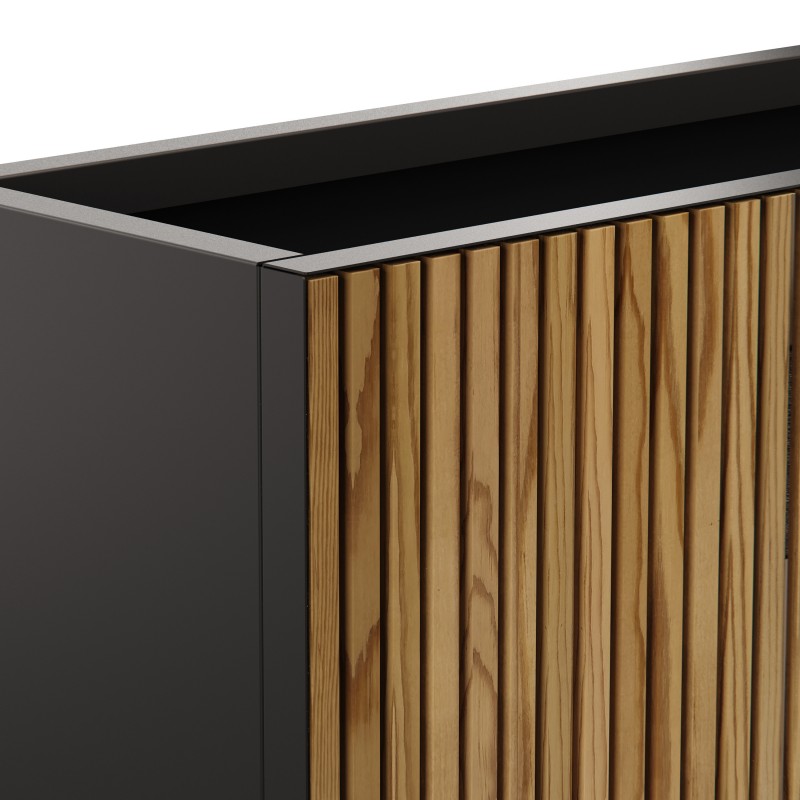 Jardinera alta Herstera DECO PLANTER DIVIDER 40 de metal negro y madera 100x40x80 cm