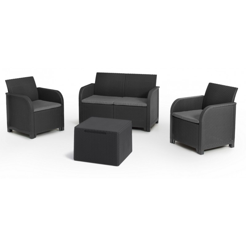 Keter Conjunto 2 Sillones + Sofá + Contenedor ROSALIE LOUNGE Antracita