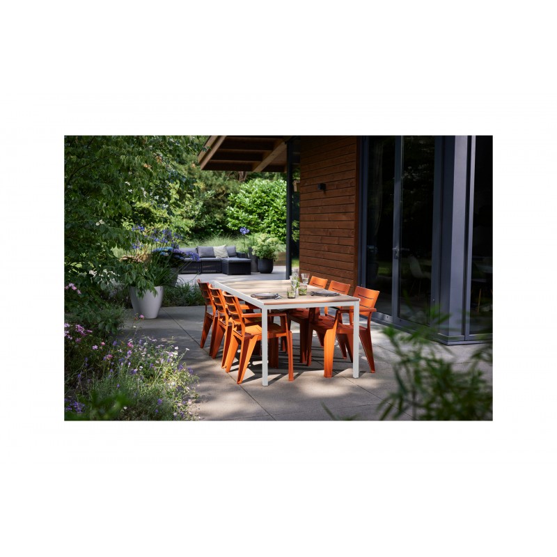 Mesa Keter PORTO 200 efecto madera y estructura blanca