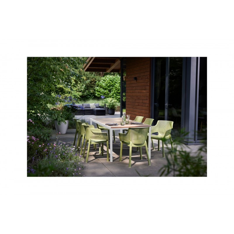 Mesa Keter PORTO 200 efecto madera y estructura blanca