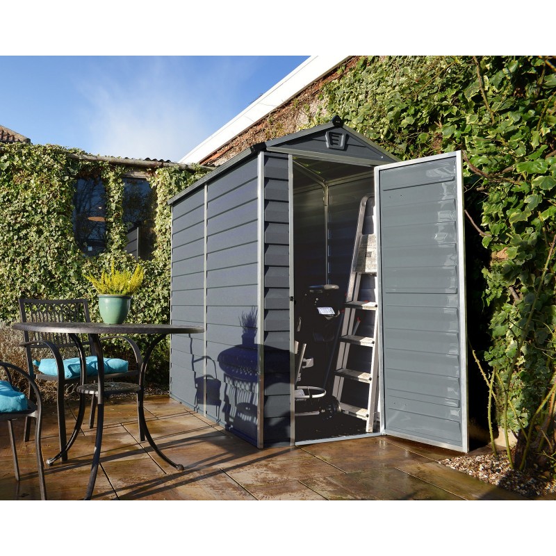 Caseta de jardín Canopia de policarbonato con claraboya, 176 x 120 x 203 cm, color gris Caseta de jardín Canopia de policarbonato con claraboya, 176 x 120 x 203 cm, color gris