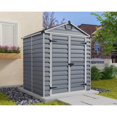 Caseta de jardín Canopia de policarbonato con claraboya, 154 x 185 x 217 cm, color gris