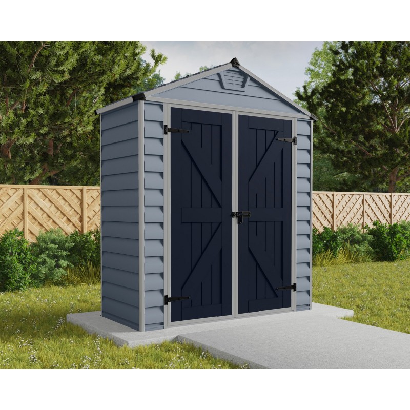 Caseta de jardín Canopia de policarbonato con claraboya, 90 x 185 x 217 cm, color gris decorativo