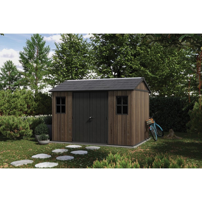 Keter SIGNATURE APEX 1175 Resin Garden Shed WALNUT - Two assembly options