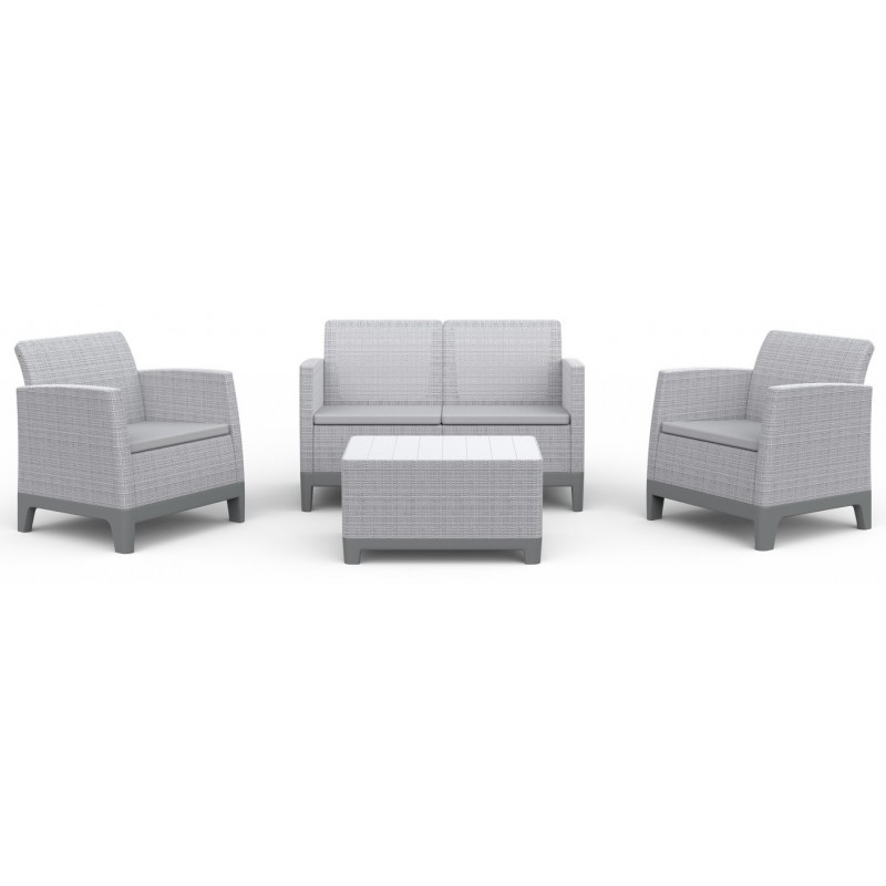 Keter SCANDI FORMA LOUNGE Set 2 Sillones + Sofá + Mesa de Centro con Almacenaje Gris Claro
