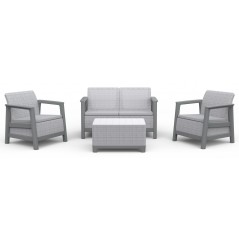 Keter SCANDI LINEA LOUNGE Set 2 Sillones + Sofá + Mesa de Centro con Almacenaje Gris Claro