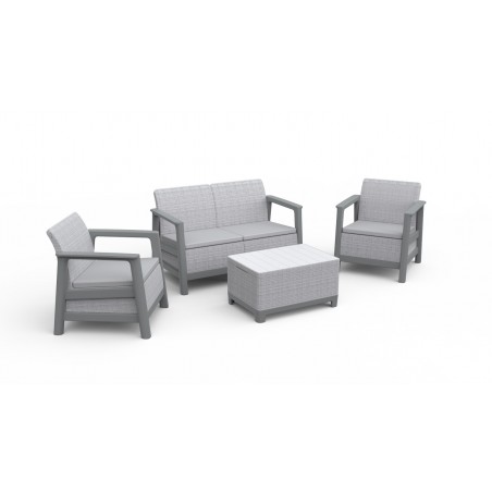 Keter SCANDI LINEA LOUNGE Set 2 Sillones + Sofá + Mesa de Centro con Almacenaje Gris Claro