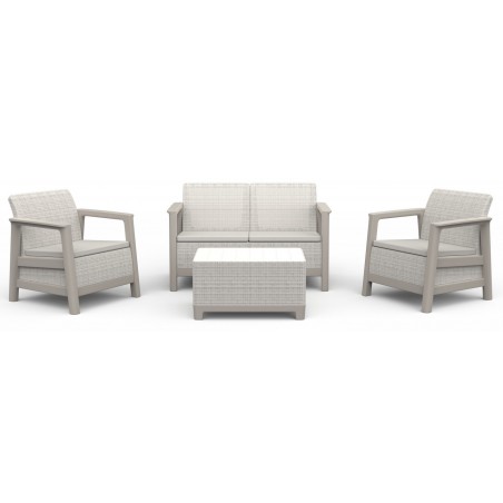 Keter SCANDI LINEA LOUNGE Set 2 Sillones + Sofá + Mesa de Centro con Almacenaje Beige Claro
