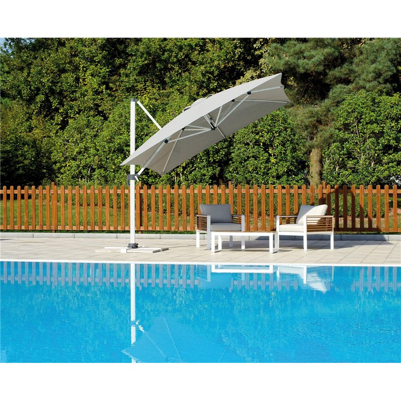 Sombrilla de jardín de aluminio California con mástil lateral de Spuncrylic de 3x4 m gris - blanco Greenwood Sombrilla de jardín de aluminio California con mástil lateral de Spuncrylic de 3x4 m gris - blanco Greenwood