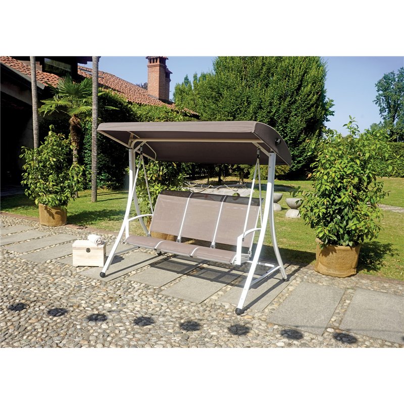 Columpio de hierro de 3 plazas - Textilene gris paloma - Blanco Greenwood