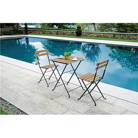 Set Bistrò Due Posti In Ferro E Acacia Fsc Scura - Antracite