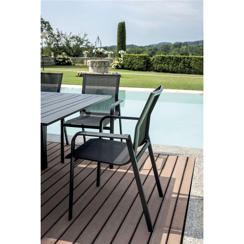 Silla de jardÍn Samo en aluminio - Textilene negro - Antracita Greenwood