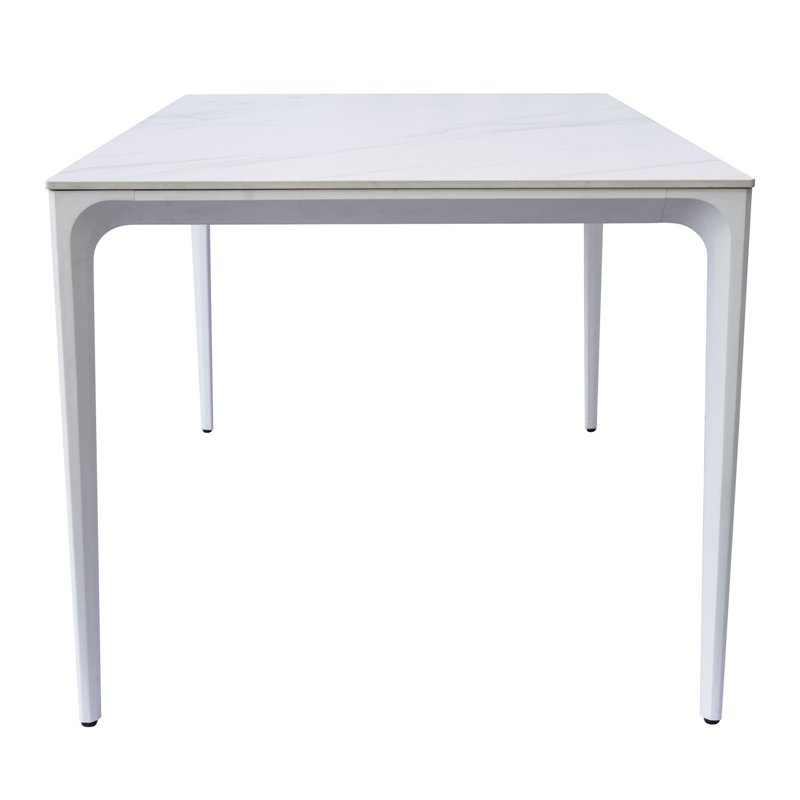 Mesa de jardÍn Alghero de aluminio de 180x90 con tablero de gres efecto mármol - Blanca Greenwood
