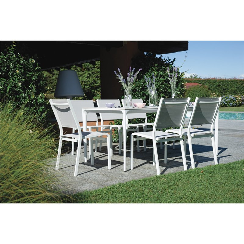 Greenwood Alghero 180x90 Aluminum Garden Table with Marble Effect Stoneware Top - White