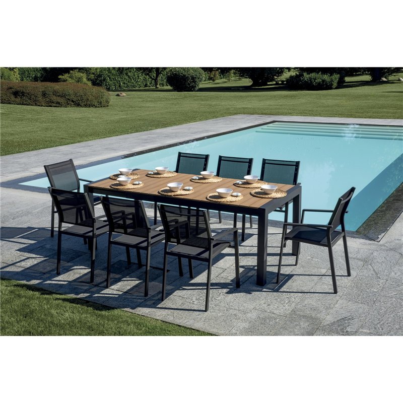 Mesa de jardÍn extensible de aluminio Maiorca 160/210x95 cm - Tablero de resina y madera - Antracita Greenwood Mesa de jardÍn extensible de aluminio Maiorca 160/210x95 cm - Tablero de resina y madera - Antracita Greenwood