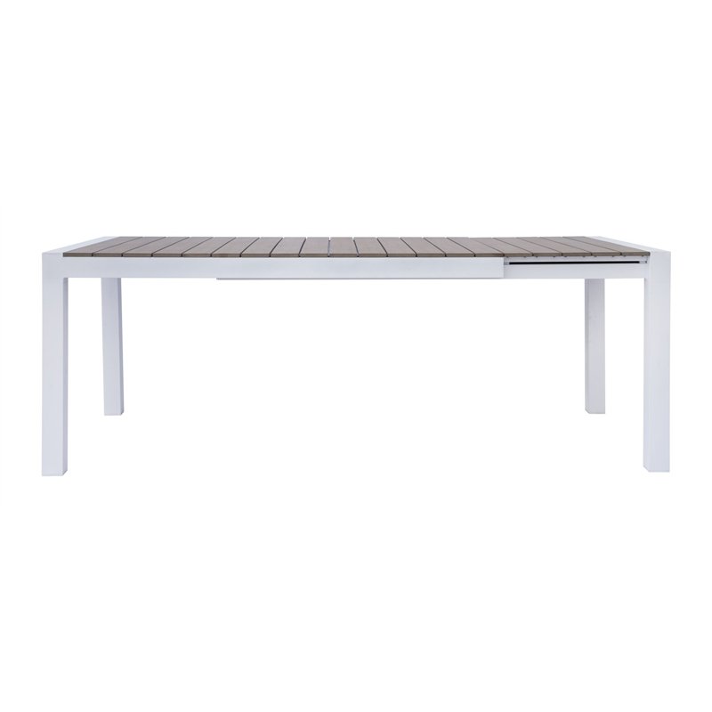 Mesa de jardÍn extensible de aluminio Maiorca 160/210x95 cm - Tablero de resina y madera - Blanco Greenwood