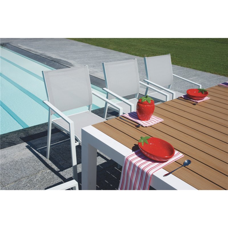 Mesa de jardÍn extensible de aluminio Maiorca 160/210x95 cm - Tablero de resina y madera - Blanco Greenwood