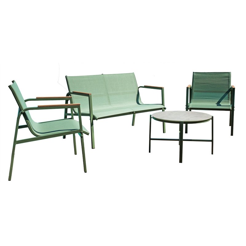 Tarquinia Set en hierro y madera de resina - Textilene verde - Verde Greenwood Tarquinia Set en hierro y madera de resina - Textilene verde - Verde Greenwood