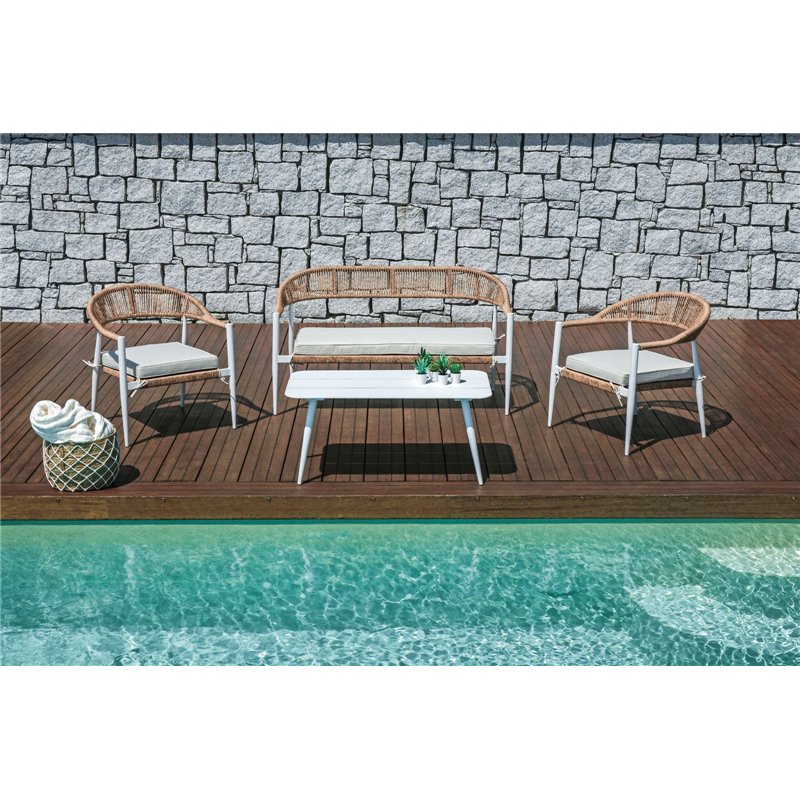 Juego Milano de aluminio - Paja de mimbre - Blanco Greenwood