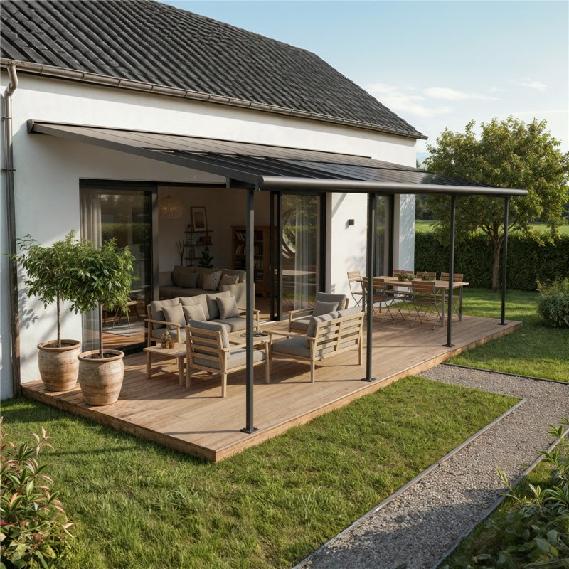 Canopia Sierra Cabrio Wall-Mounted Aluminum Pergola 3x9.2 m Gray - Adjustable Shade Panels