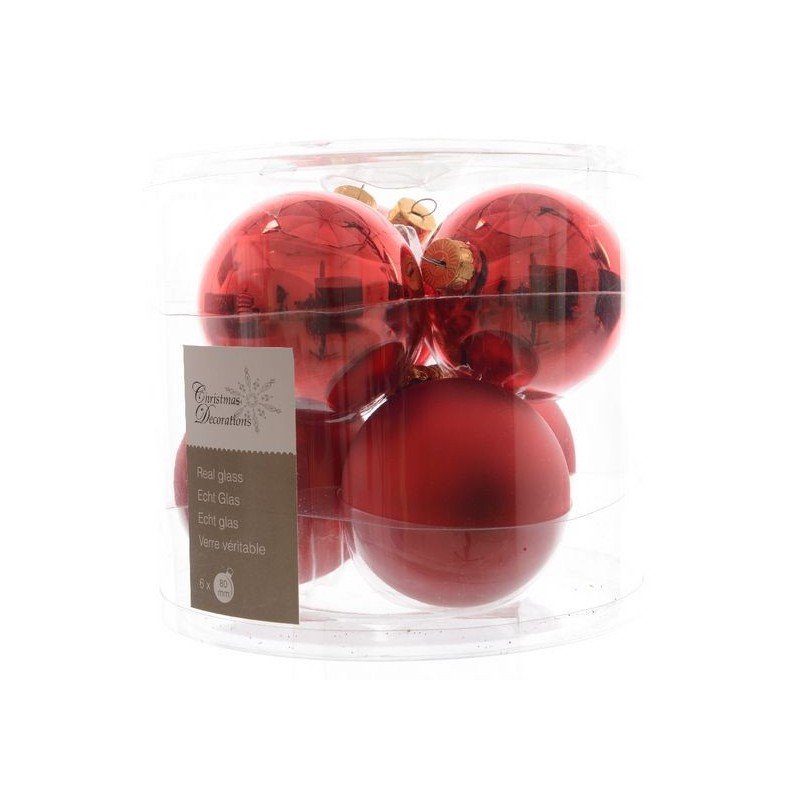 Bolas de Navidad para Colgar en Cristal 8 cm Navidad Roja. Juego de 6
