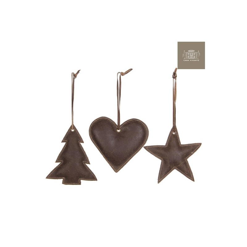 Árbol Estrella Corazón En Cuero Chocolate. Única pieza