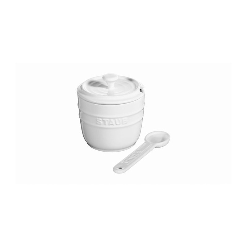 White Ceramic Sugar Bowl with Spoon 9 cm