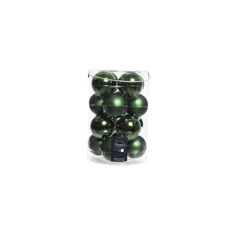 Christmas Baubles to Hang in Glass 8 cm Green. Set of 16
