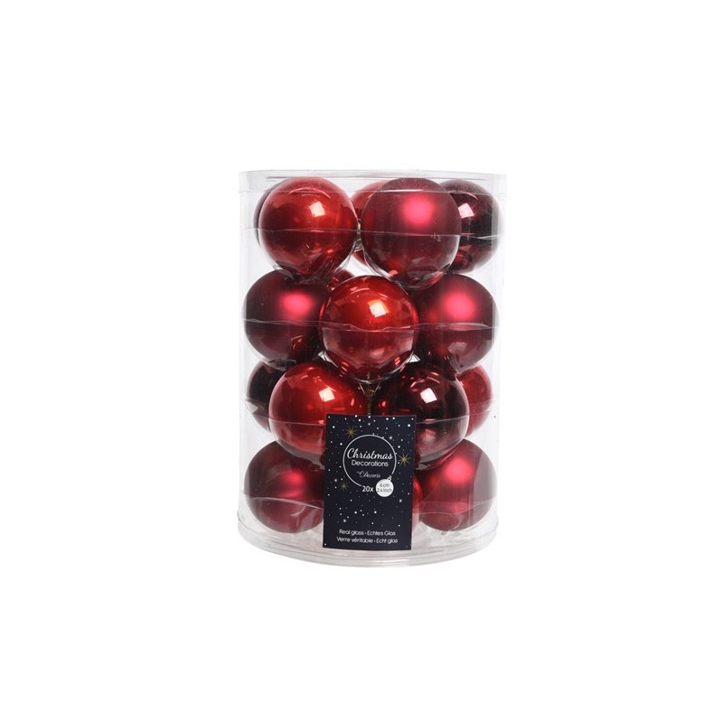 Christmas Baubles to Hang in Glass 6 cm Red. Set of 20