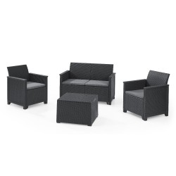Keter Set 2 Armchairs + Sofa + Coffee Table EMMA LOUNGE Graphite