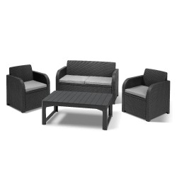 Keter Set 2 Armchairs + Sofa + Open Liftable Coffee Table CAROLINA LOUNGE Graphite