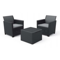 Keter Set 2 Armchairs + Coffee Table CLAIRE BALCONY SET Graphite
