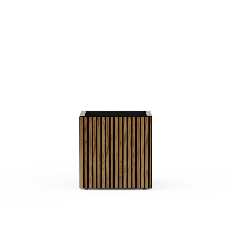Herstera DECO PLANTER Cube Metal Planter Black & Wood 50x50x50 cm