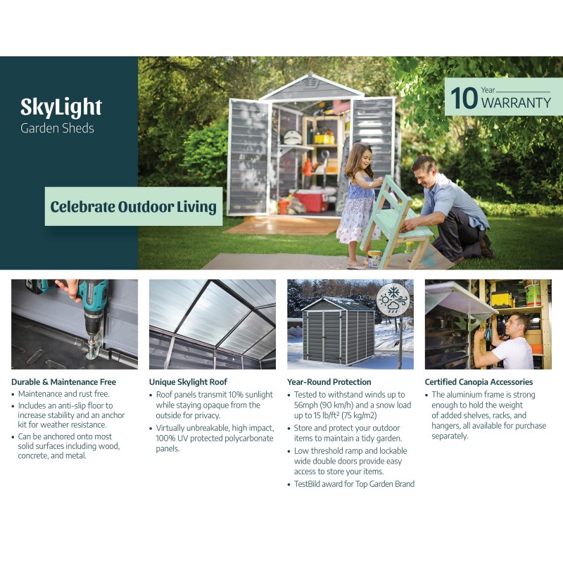 Canopia Skylight Polycarbonate Garden Shed 176X120X203 cm Grey
