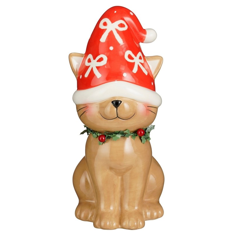 Smiling Cat Decoration with Red Hat