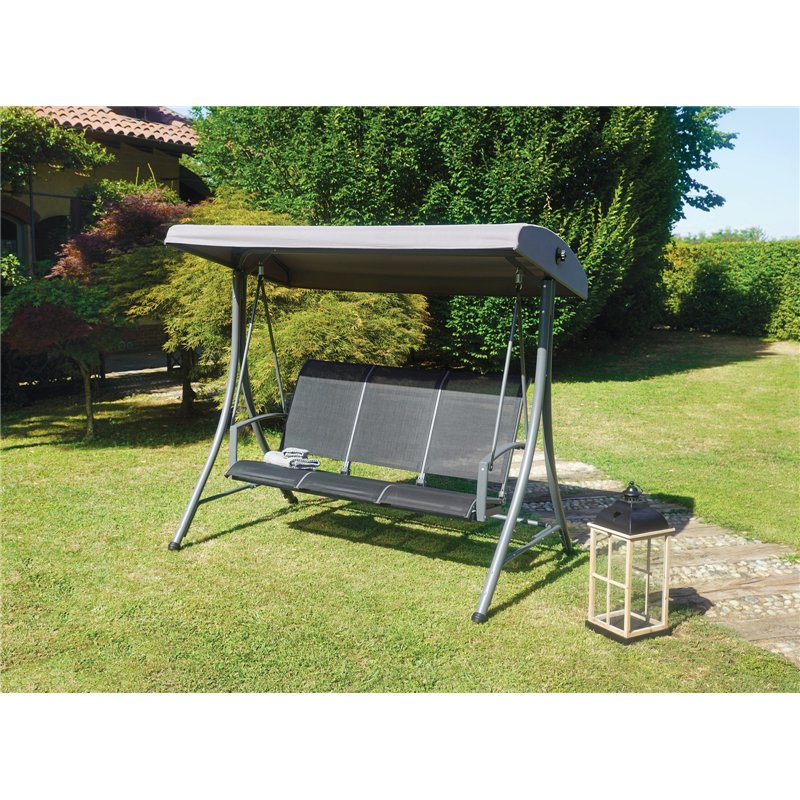 Greenwood 3-Seater Iron Swing - Black Textilene - Anthracite