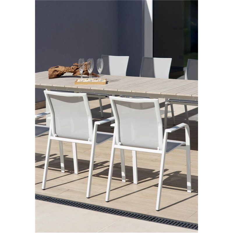 Greenwood Arenzano Extendable Aluminum Garden Table 211/276x100 cm - Wood-Effect Top - White