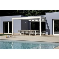 Tavolo Arenzano In Alluminio 211/276x100 cm - Piano Effetto Legno - Bianco - Allungabile