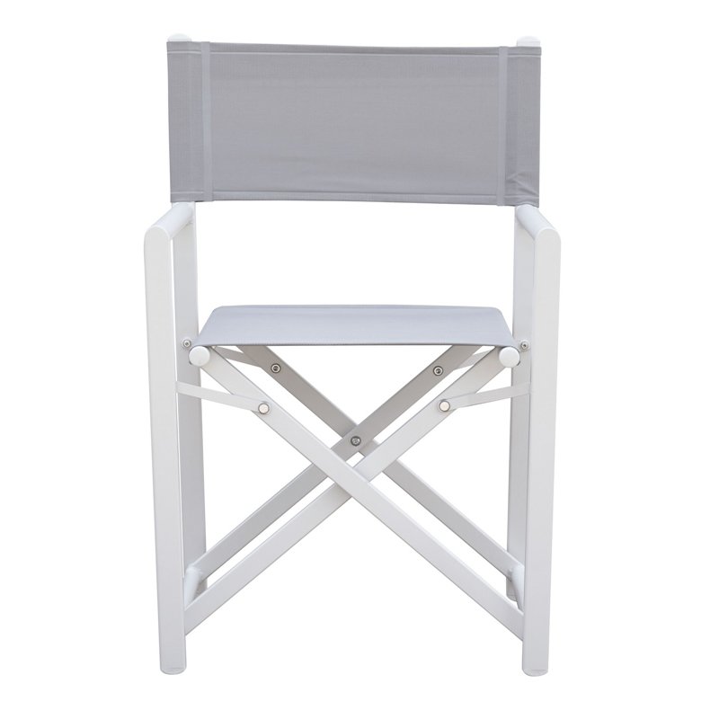 Greenwood Paros Directors Garden Chair in Aluminum - Light Grey Textilene - White