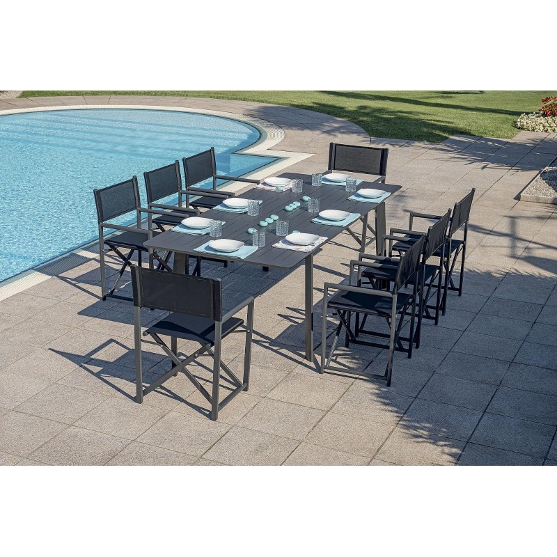 Greenwood Paros Directors Garden Chair in Aluminum - Black Textilene - Anthracite