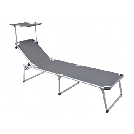 Greenwood Beach Sun Lounger with Aluminum Canopy - Grey 210 cm