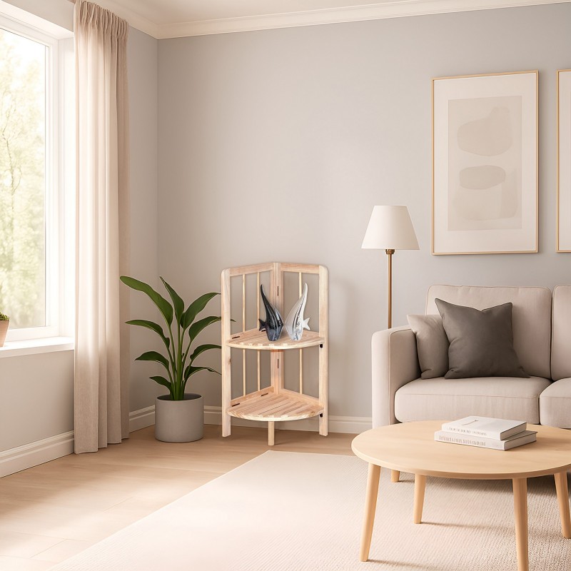 Pine Corner Shelving Unit with 2 Shelves 27x27x60 cm Unionwood