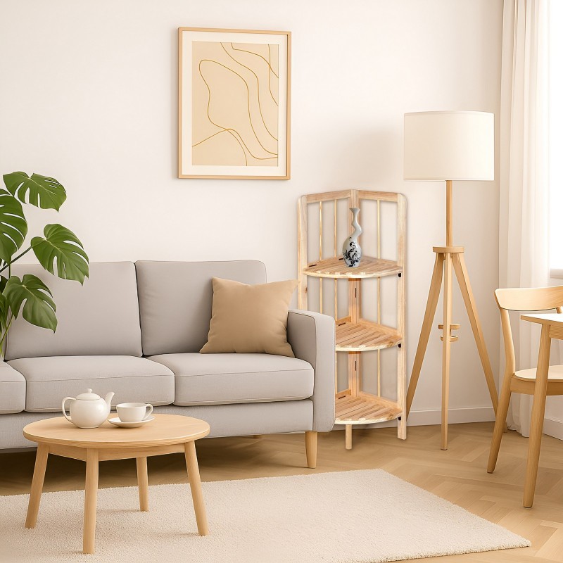 Pine Corner Shelving Unit with 3 Shelves 27x27x84.5 cm Unionwood