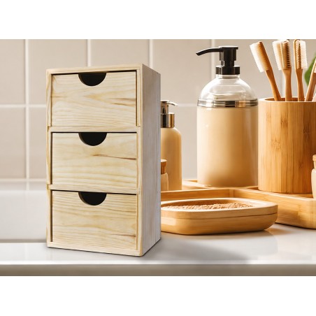 MINIBLOC Drawer Unit in Solid Pine with 3 Drawers 17.1x14x32 cm Unionwood