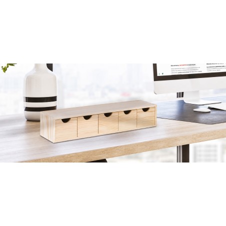 MINIBLOC Drawer Unit in Solid Pine with 5 Drawers 57x14x11.3 cm Unionwood