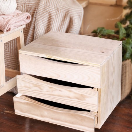 Modular Storage Unit in Unfinished Solid Pine with 3 Drawers 36x30x36 cm Unionwood
