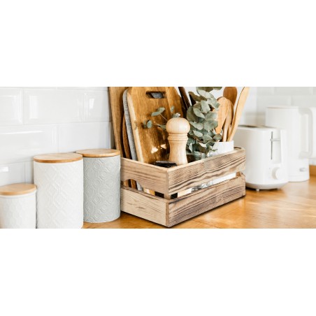 Burnt-Effect Crate in Unfinished Solid Pine 40x30x14 cm Unionwood